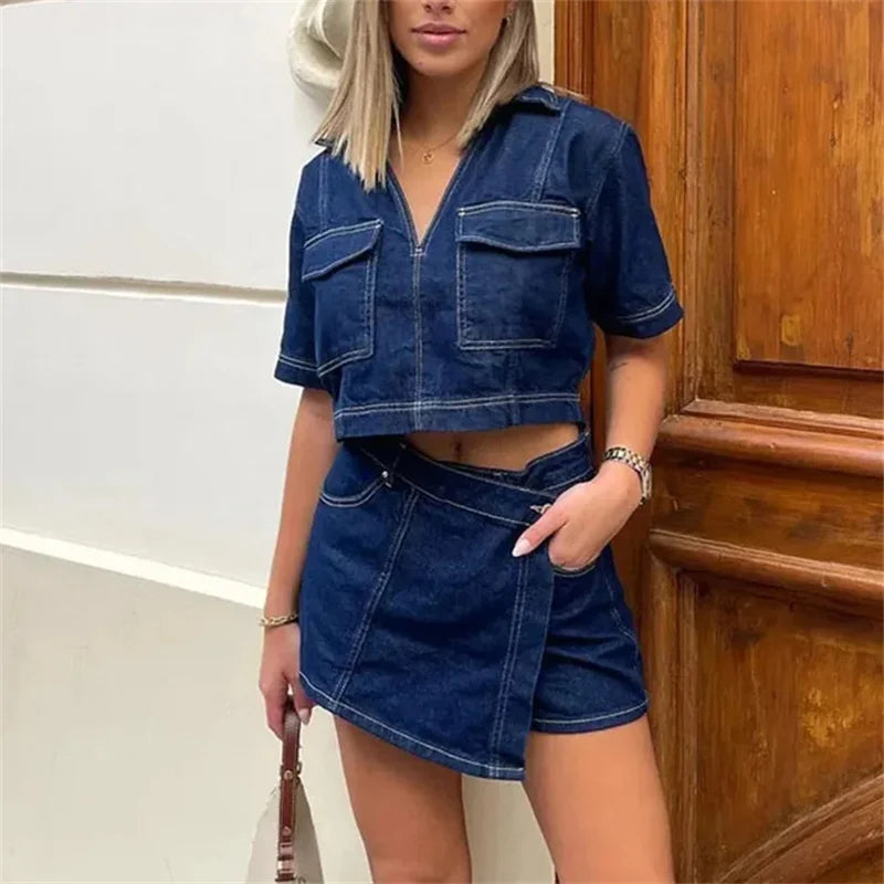 TRAF Blue Denim 2-Piece Set