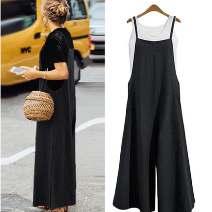 Cotton-Linen Wide-Leg Bib Jumpsuit