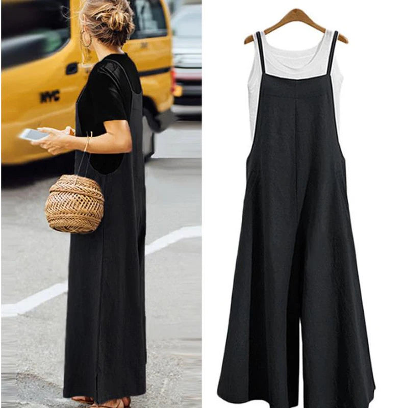Cotton-Linen Wide-Leg Bib Jumpsuit