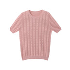 Distressed 100% Cotton Tee – Korean Knit Summer Top-HighTouch