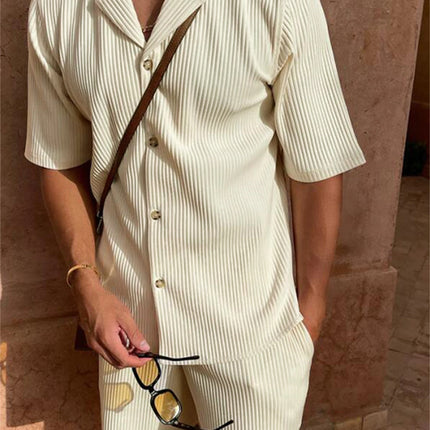 Men’s Corduroy Beach Casual Set – Short Sleeve Shirt & Shorts