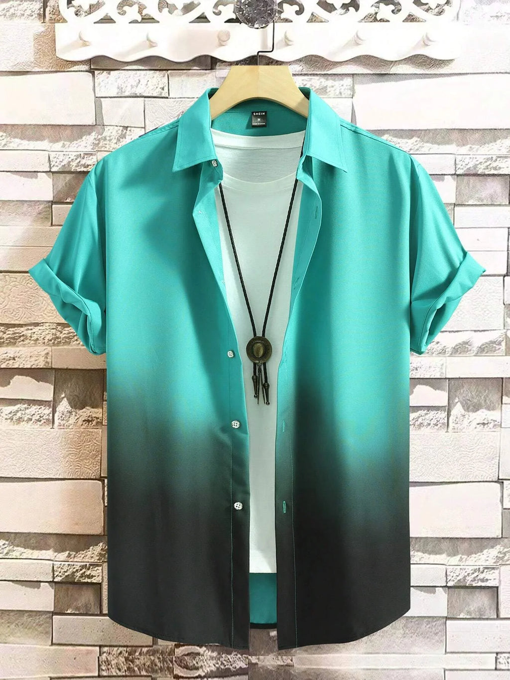 Men’s Gradient 3D Print Short Sleeve Shirt-HighTouch