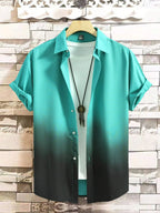 Men’s Gradient 3D Print Short Sleeve Shirt-HighTouch