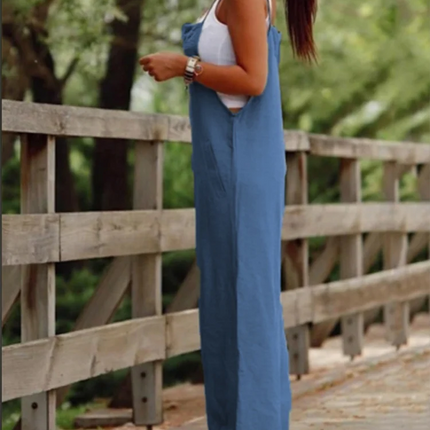 Women's Sleeveless Suspender Jumpsuit with Pockets – Loose Casual Wide-Leg Romper