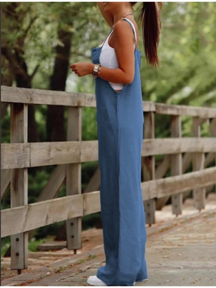 Women's Sleeveless Suspender Jumpsuit with Pockets – Loose Casual Wide-Leg Romper-HighTouch