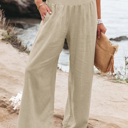 Plus-Size High-Waist Wide-Leg Cotton-Linen Pants – Retro Casual Elastic Trousers