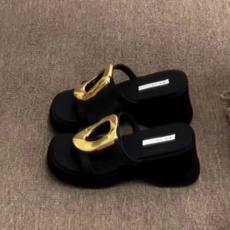 Women’s Metal-Detail Thick-Heel Platform Slides