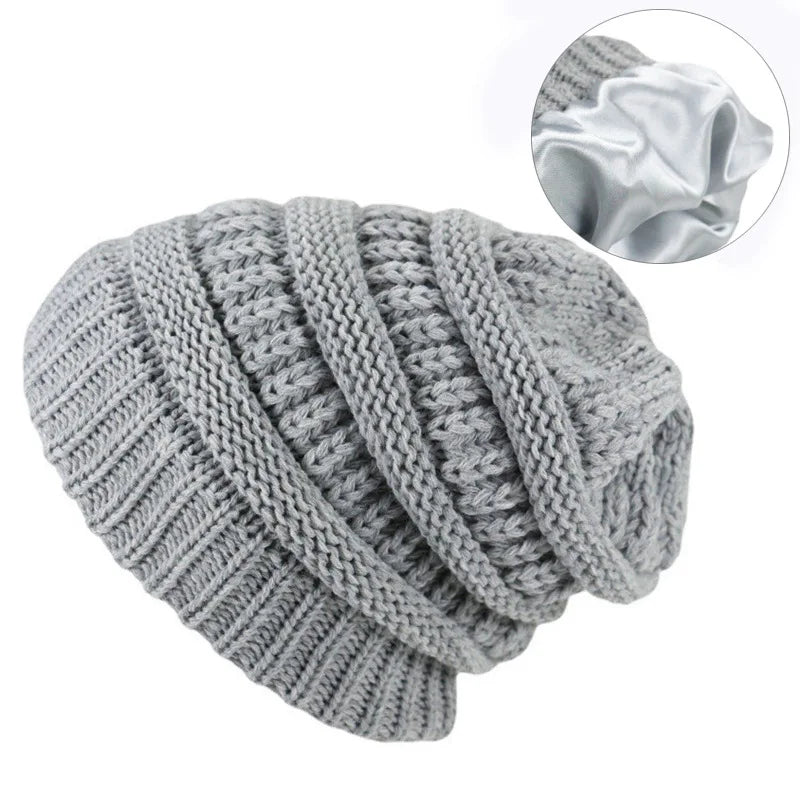 Satin-Lined Knitted Beanie Hat