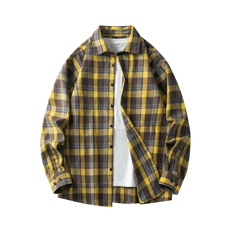 Oversized Flannel Check Shirt – Soft Cotton Long Sleeve Streetwear-HighTouch