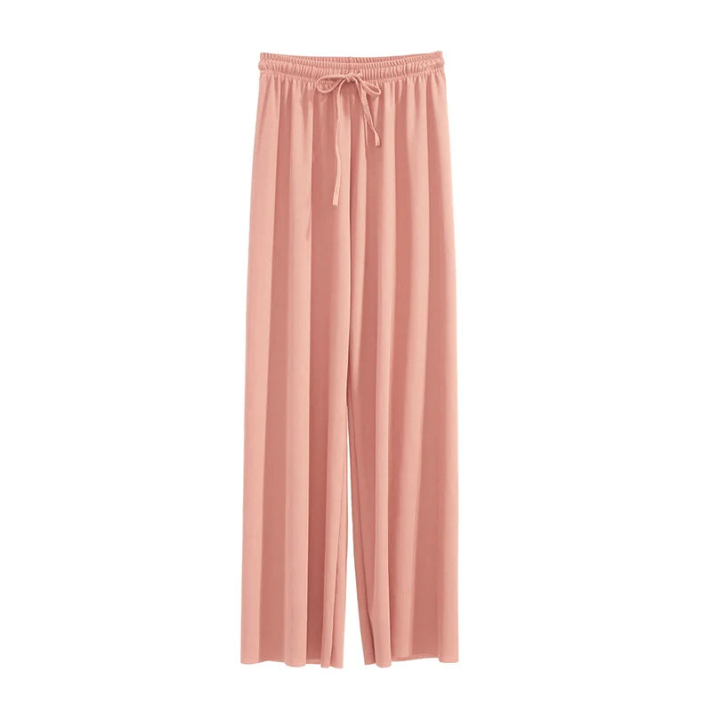 Summer Ice‑Silk Ankle‑Length Wide‑Leg Pants – Lightweight & Relaxed Fit-HighTouch