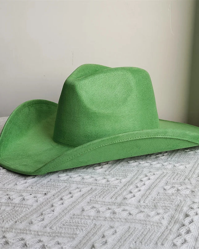 Suede Wide-Brim Western Cowboy Fedora Adjustable Fit