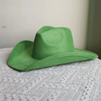 Suede Wide-Brim Western Cowboy Fedora Adjustable Fit-HighTouch