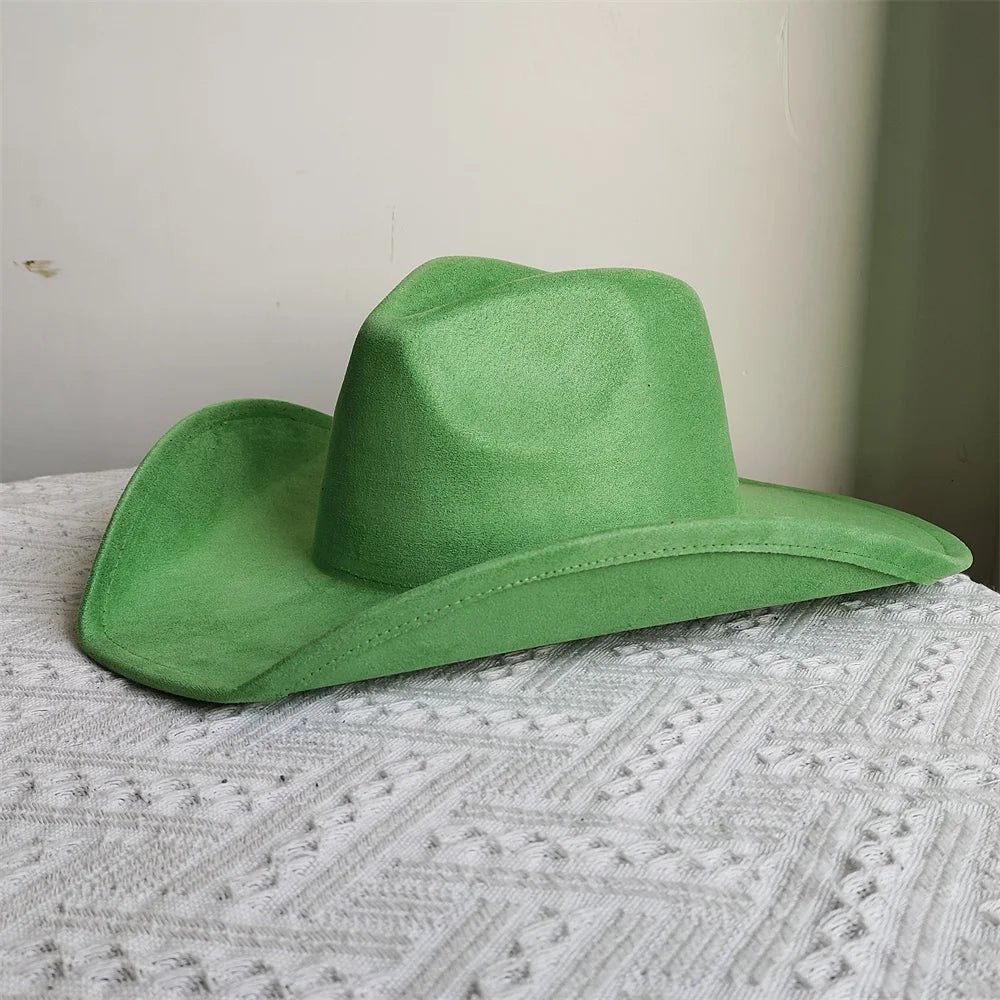 Suede Wide-Brim Western Cowboy Fedora Adjustable Fit