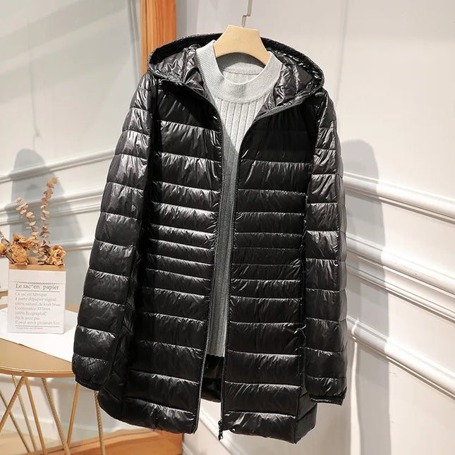 Women’s Long Warm Down Coat with Portable Storage Bag