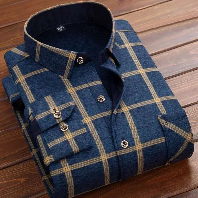 Men’s Winter Plaid Flannel Shirt – Fur Lined, Fleece‑Lined, Warm Casual Dress Shirt-HighTouch