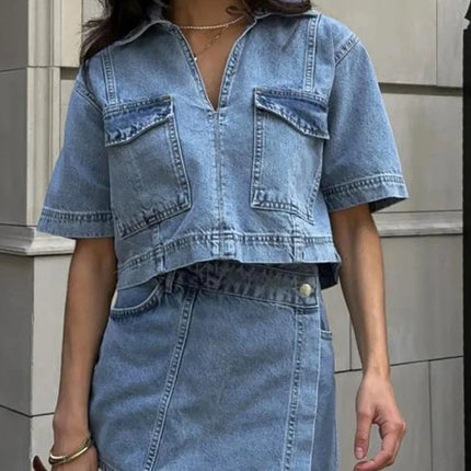 TRAF Blue Denim 2-Piece Set