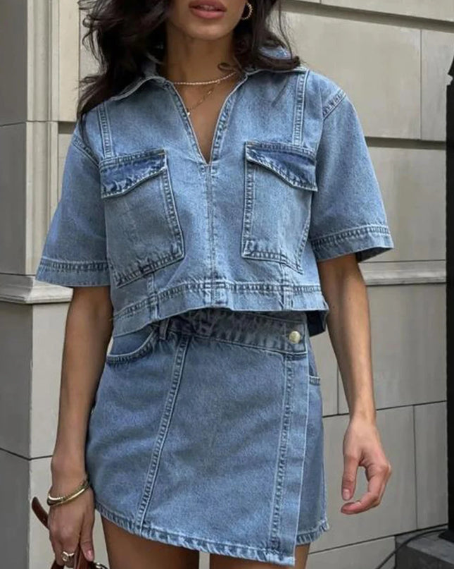 TRAF Blue Denim 2-Piece Set