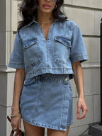 Women Blue Denim Set 2 Piece Casual Jacket and Jeans Outfit-HighTouch