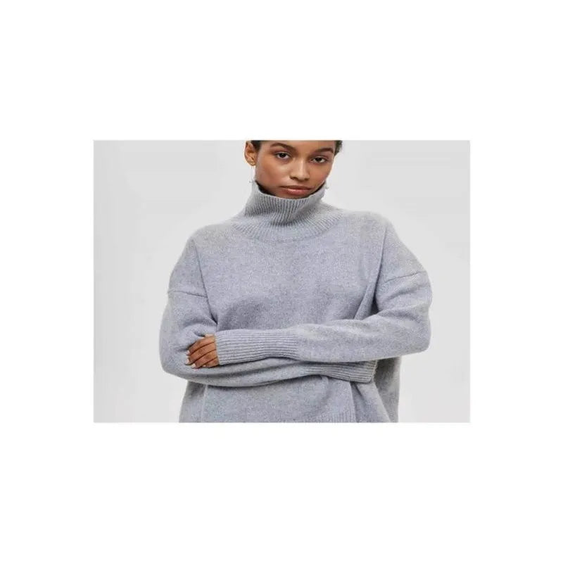Cozy High-Neck Oversized Knit Sweater – Soft & Trendy Winter Staple-HighTouch