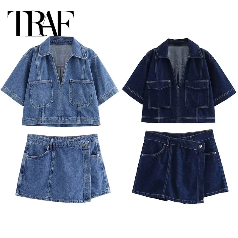 TRAF Blue Denim 2-Piece Set