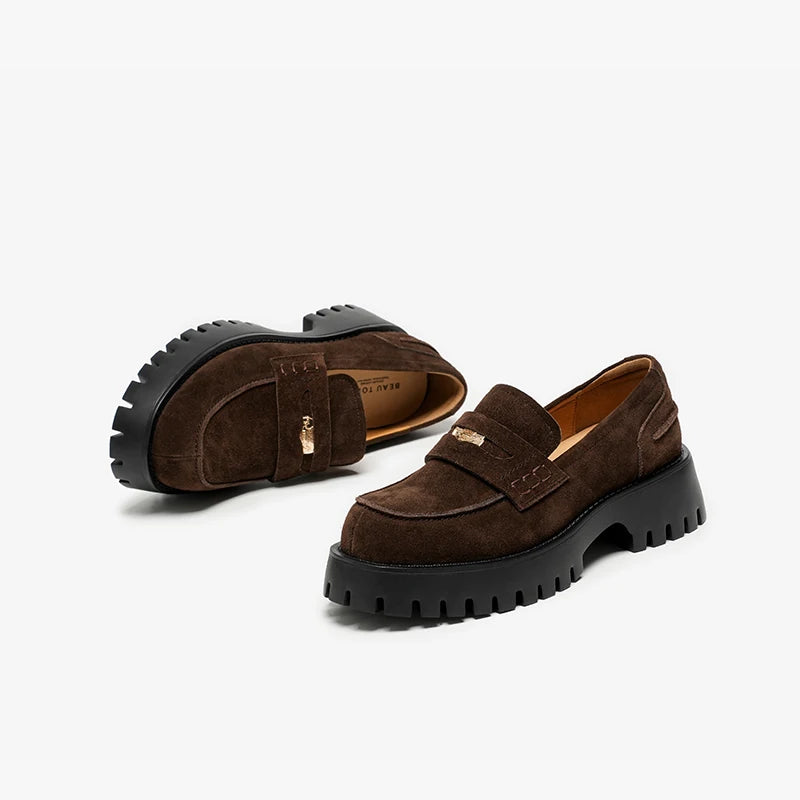 Vintage Leather Suede Platform Moccasins-HighTouch
