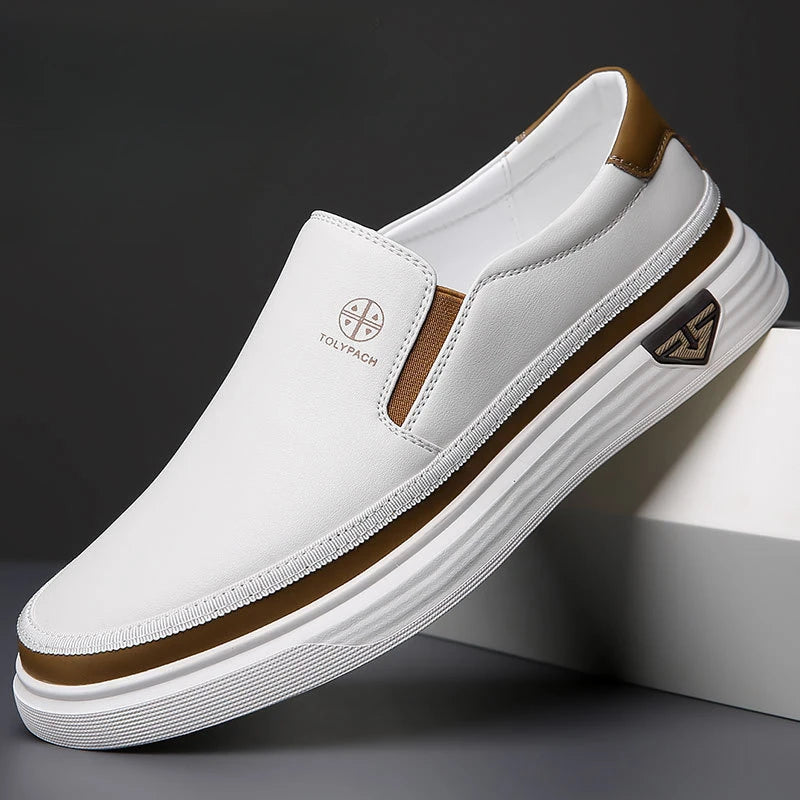 Men’s Handmade White Leather Loafers & Office Shoes-HighTouch