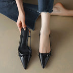 Mid-Heel Pointed Patent Leather Sandals Women-HighTouch