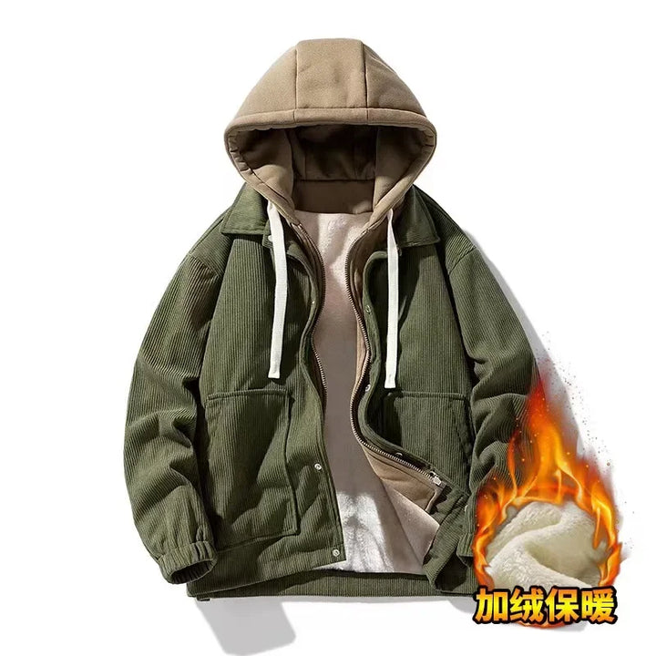 Unisex Oversized Corduroy Hoodie Jacket – Textured Winter Streetwear-HighTouch