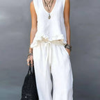 Summer - Women Sleeveless Ruffle Top & Pants Resort Set