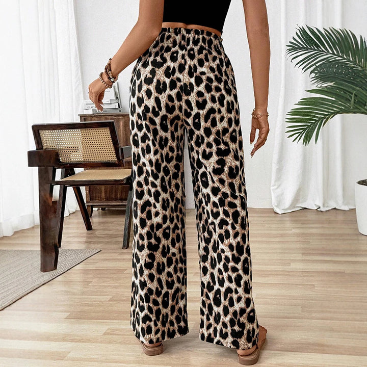 Mia Muse Leopard Print High-Waist Straight-Cut Pants – Stylish Summer Casual-HighTouch
