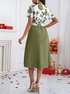 Women's Floral Print V-Neck Tie Waist Midi Dress