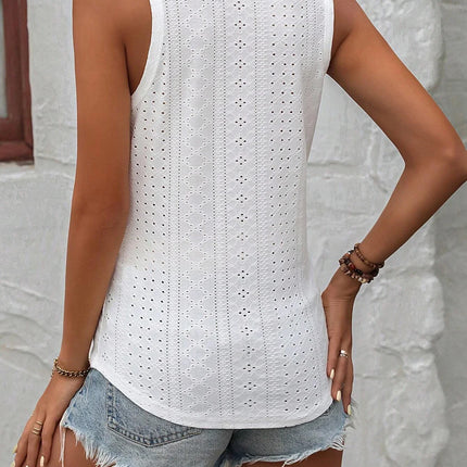 Women's Eyelet Embroidery Button-Front Tank Top