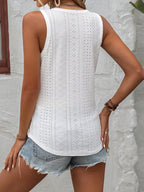 Women's Eyelet Embroidery Button-Front Tank Top-HighTouch