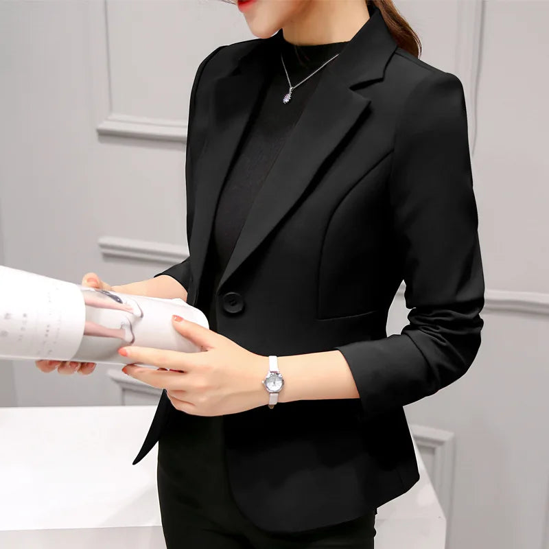 Women’s Slim Fit Blue Blazer – Long Sleeve Office Jacket with Pockets-HighTouch