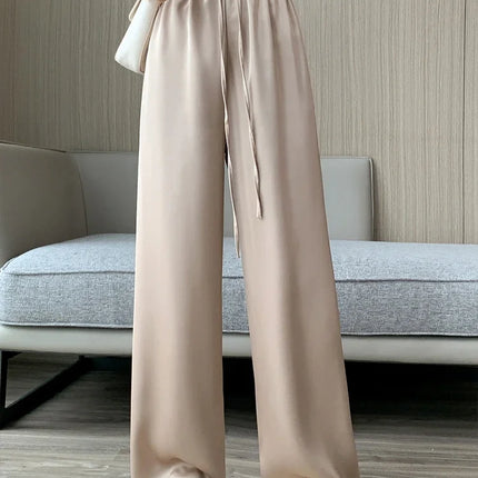 Cool & Chic – Ice Silk Satin High-Waist Wide-Leg Pants
