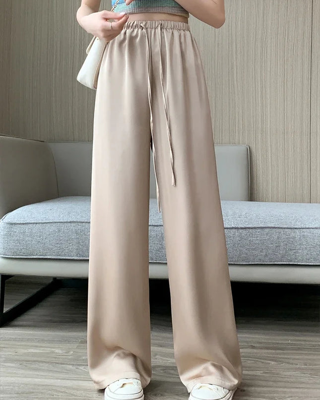 Cool & Chic – Ice Silk Satin High-Waist Wide-Leg Pants