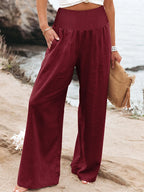 Plus-Size High-Waist Wide-Leg Cotton-Linen Pants – Retro Casual Elastic Trousers-HighTouch