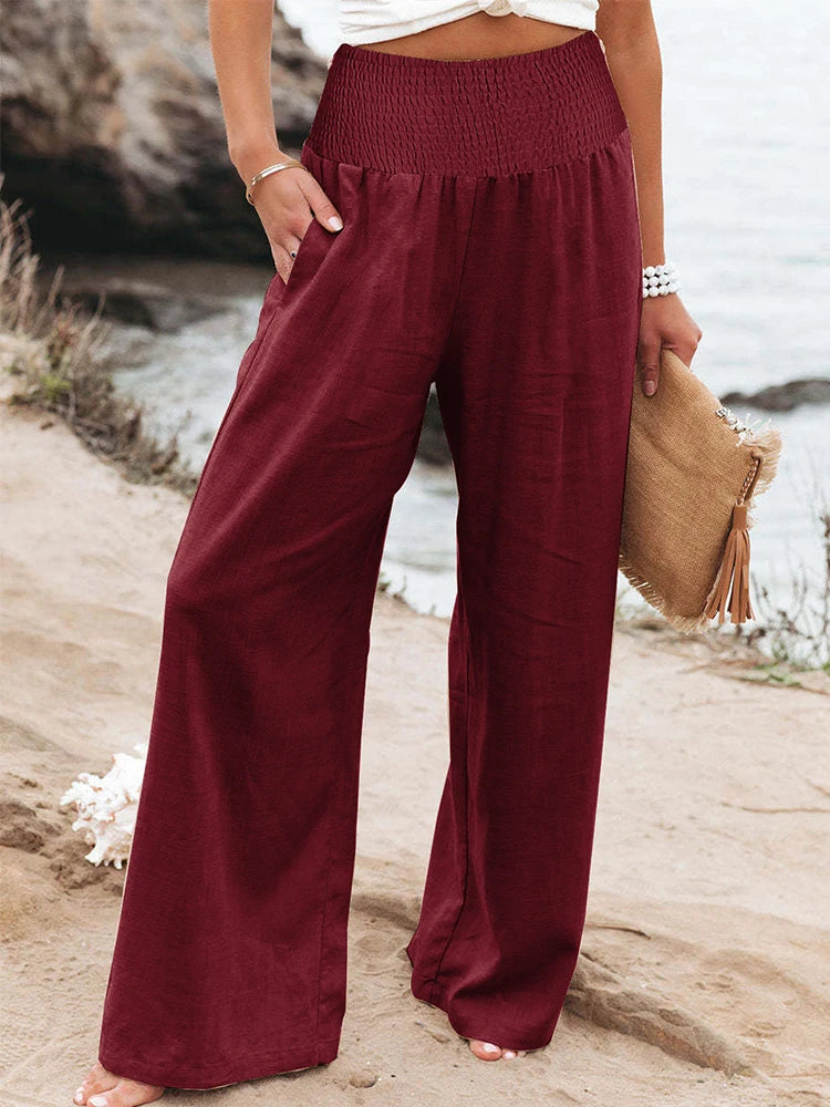 Plus-Size High-Waist Wide-Leg Cotton-Linen Pants – Retro Casual Elastic Trousers-HighTouch