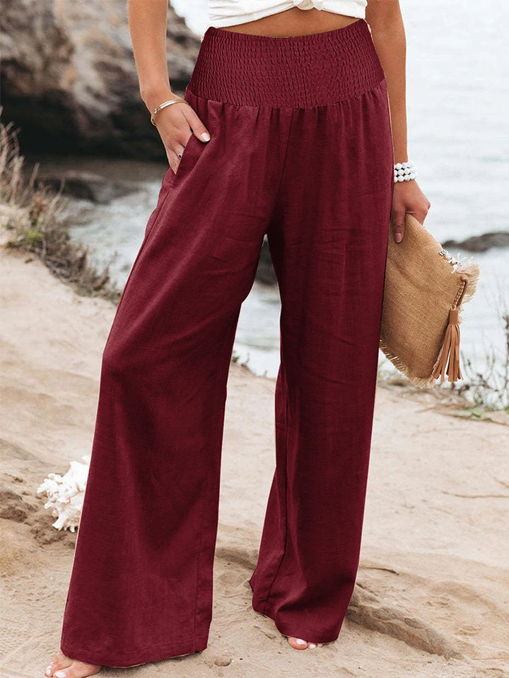Plus-Size High-Waist Wide-Leg Cotton-Linen Pants – Retro Casual Elastic Trousers-HighTouch