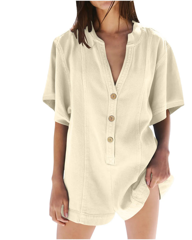 Plus‑Size Button‑Front Short‑Sleeve Romper