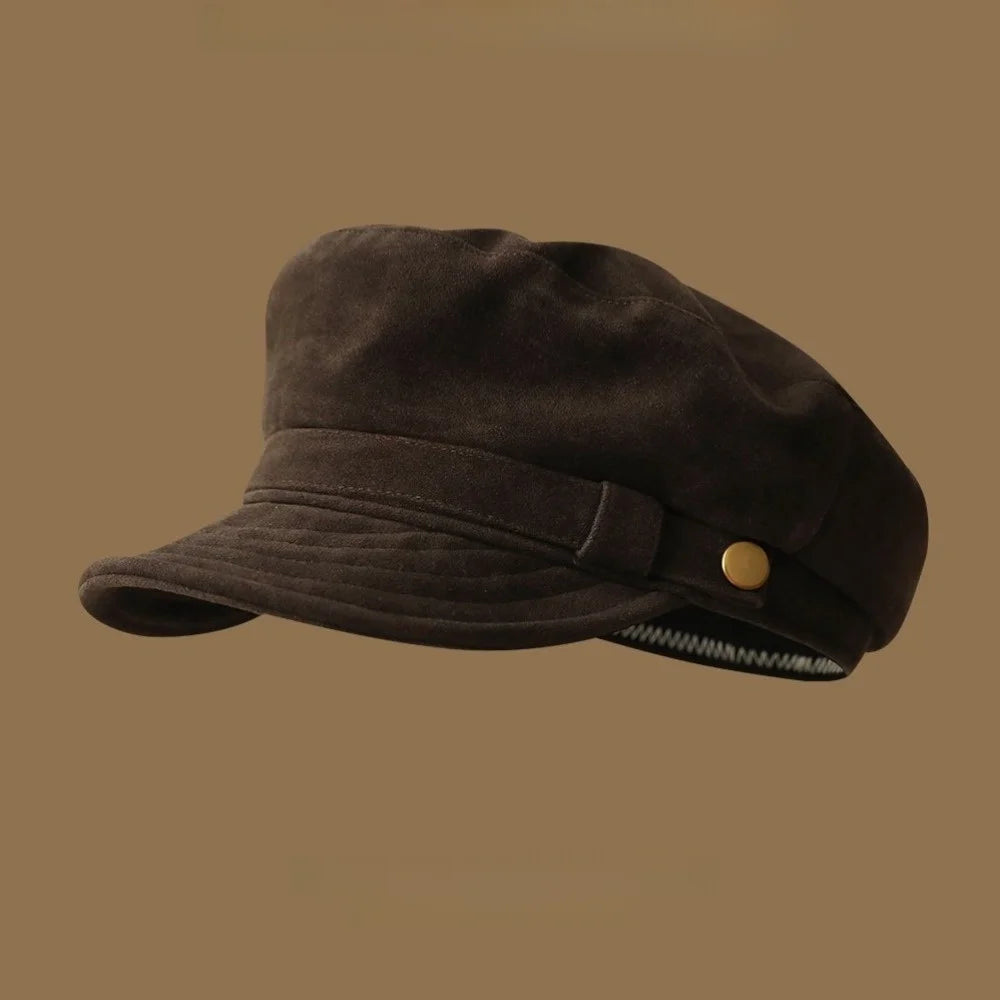 Suede Beret Hat Women All Season Short Brim Newsboy Cap