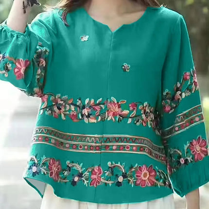ZANZEA Vintage Boho V-Neck Blouse – Lantern Sleeve Pullover