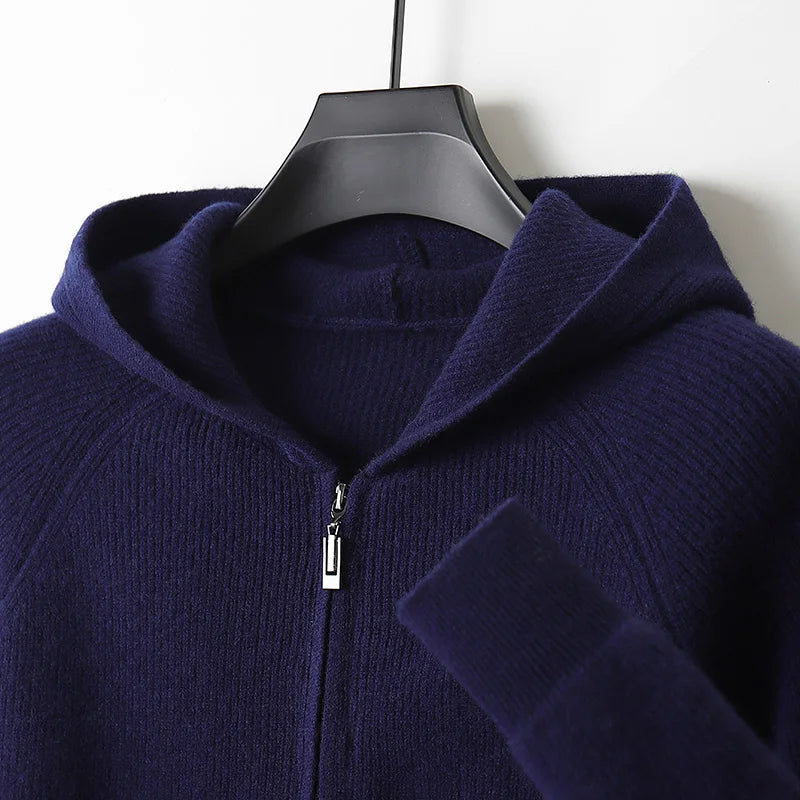 Wool Zip Hoodie Cardigan Men ‒ Thick Knit Autumn/Winter Zip Jacket-HighTouch