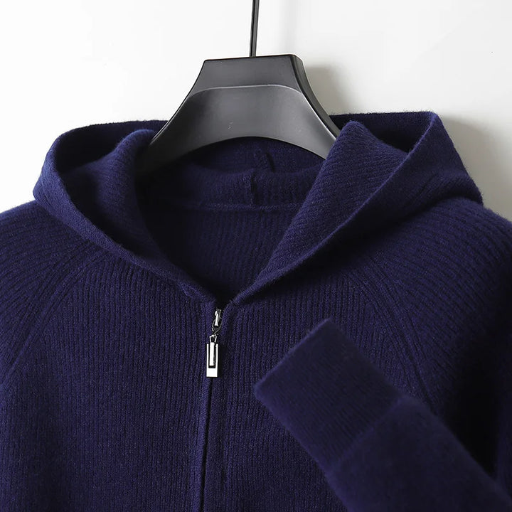 Wool Zip Hoodie Cardigan Men ‒ Thick Knit Autumn/Winter Zip Jacket-HighTouch