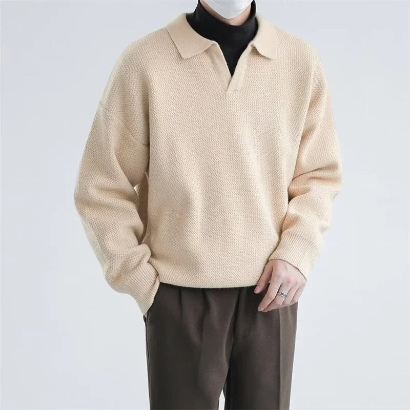 Vintage Y2K V-Neck Pullover Sweater Men-HighTouch