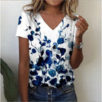 Vintage Floral 3D Print V‑Neck Tee – Oversized Harajuku Style-HighTouch