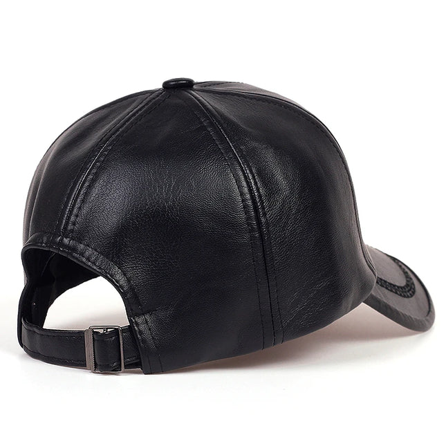 Solid Genuine Leather Snapback Baseball Cap