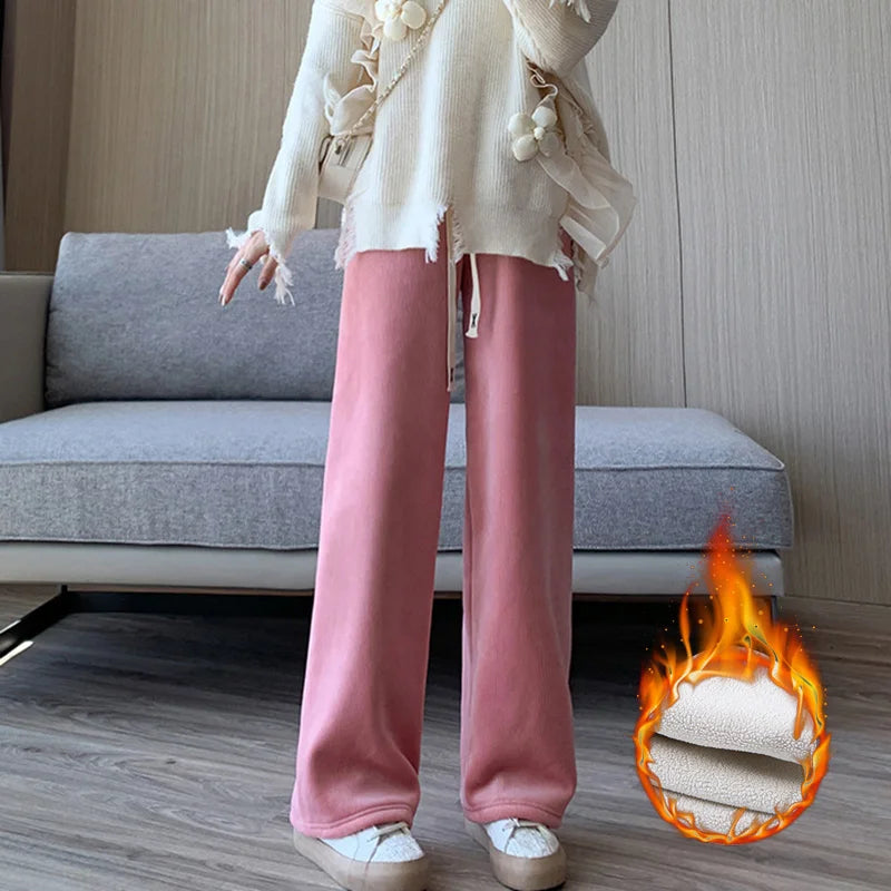 Women’s Fleece-Lined Wide-Leg Winter Trousers-HighTouch