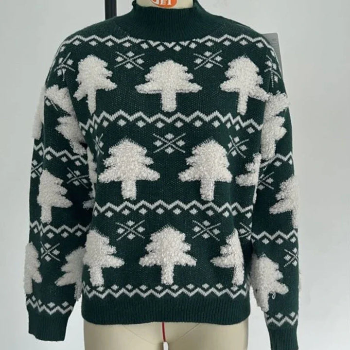 Women's Textured Motif Christmas Crew Neck Knit Sweater