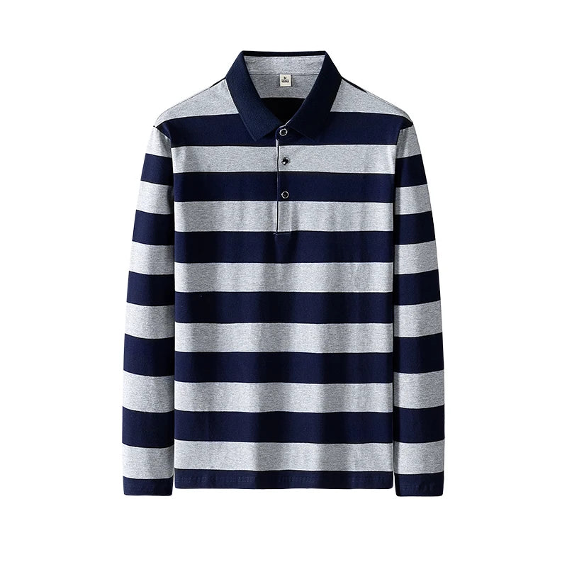Spring Men Polo Shirt Cotton Long Sleeve Stripe Polo Shirt Men Autumn Embroidery Casual Fashion Polo Shirt Business T-shirts Men-HighTouch